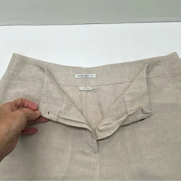 Van Heusen Womens Linen Blend Size 12 Wide Leg Beige Capri Pant Casual Loose Fit - Picture 7 of 11